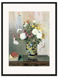 Inramat konsttryck Bouquet of Flowers, Chrysanthemums in a Chinese Vase