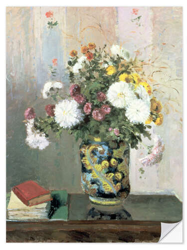 Selvklebende plakat Bouquet of Flowers, Chrysanthemums in a Chinese Vase