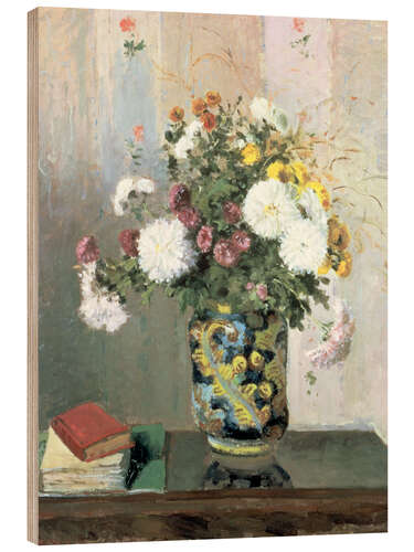 Wood print Bouquet of Flowers, Chrysanthemums in a Chinese Vase