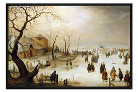 Gerahmter Kunstdruck Eine Winterlandschaft mit Figuren auf dem Eis