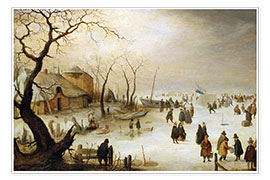 Poster Un paysage d&#039;hiver avec des figures sur la glace