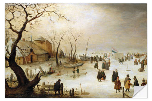 Selvklebende plakat A winter landscape with figures on the ice