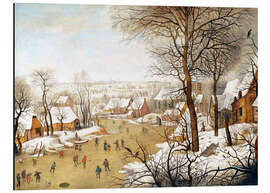 Tableau en aluminium Paysage d'hiver avec patineurs et trappe aux oiseaux