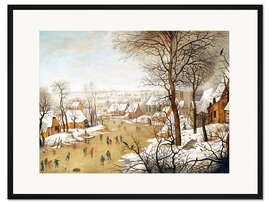 Gerahmter Kunstdruck Winterlandschaft mit Schlittschuhläufer