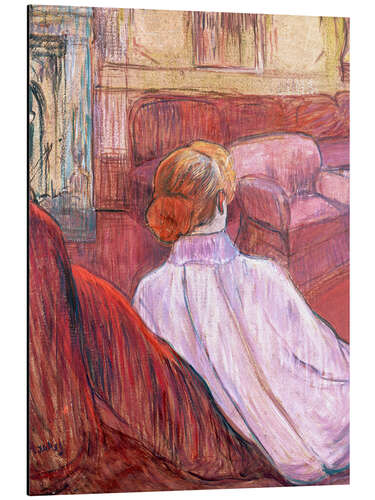 Aluminiumsbilde Woman Seated on a Red Settee