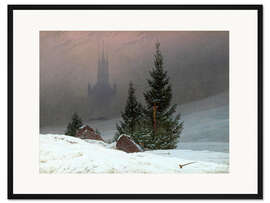 Gerahmter Kunstdruck Winterlandschaft mit Kirche