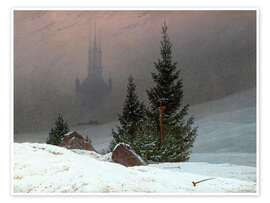 Reprodução  Paisagem de inverno com igreja - Caspar David Friedrich