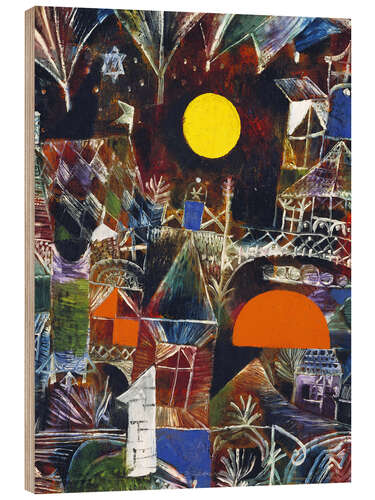 Tableau en bois Lever de lune et coucher de soleil