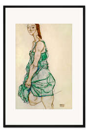 Gerahmter Kunstdruck Stehende Frau in grünem Hemd