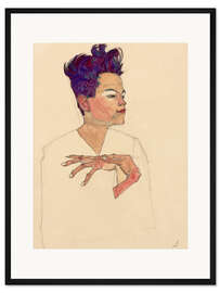 Gerahmter Kunstdruck Selbstporträt mit an die Brust gelegten Händen