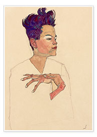 Billede  Self-Portrait with Hands on Chest - Egon Schiele