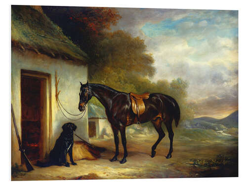 Foam board print Mr. Stuart's favorite horse and his retriever Nell, 1867