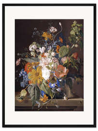 Gerahmter Kunstdruck Mohn, Margeriten, Veilchen, Ringelblumen und andere in einer Vase
