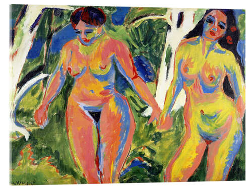 Acrylic print Two naked women in the forest