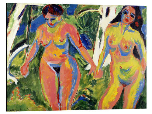 Aluminium print Two naked women in the forest