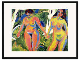 Gerahmter Kunstdruck Zwei nackte Frauen im Wald