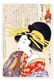 Stampa  La giovane cortigiana solleva la vestaglia - Kitagawa Utamaro