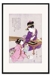 Gerahmter Kunstdruck Frau sitzt am Schreibtisch und ein Mädchen schaut ihr zu