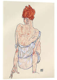 Akrylbillede  Seated Woman in Underwear, Back View - Egon Schiele