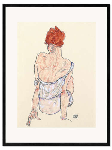 Framed art print Seated Woman in Underwear, Back View