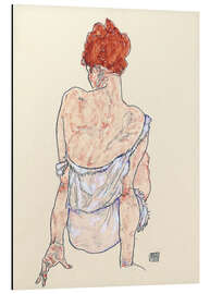 Magnettafel Sitzende in Unterwäsche, Rückenansicht