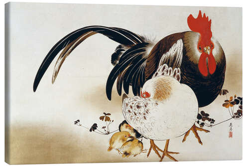 Tableau sur toile Coq, poule et poussins