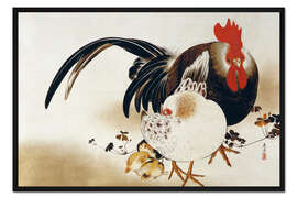 Gerahmter Kunstdruck Hahn, Henne und Küken