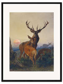 Plakat artystyczny premium w ramie A Stag with Deer at Sunset