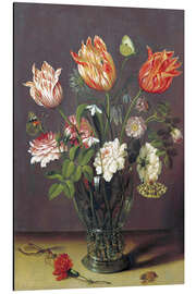 Aluminium print Tulips with other Flowers in a Glass on a Table