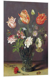 Foam board print Tulips with other Flowers in a Glass on a Table