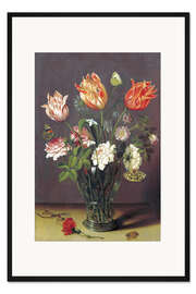 Gerahmter Kunstdruck Tulpen mit anderen Blumen in einem Glas auf einem Tisch