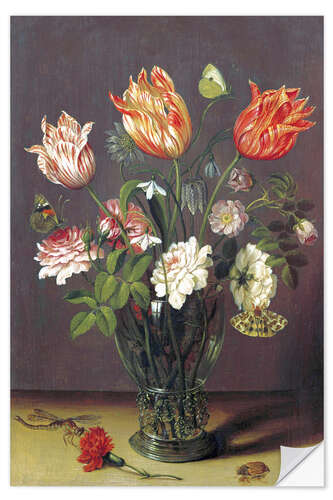 Vinilo para la pared Tulips with other Flowers in a Glass on a Table