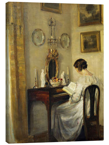 Canvas print Woman reading a spinet