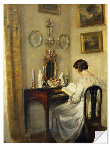 Naklejka na ścianę Woman reading a spinet