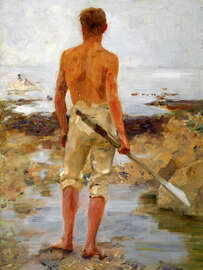 Magnettafel Ein Junge mit einem Ruder