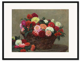 Gerahmter Kunstdruck Korb mit Dahlien