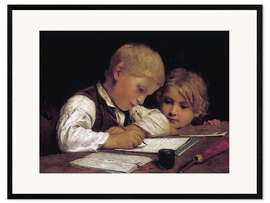 Impresión de arte enmarcada Boy writing with his sister