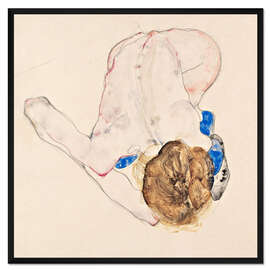 Gerahmter Kunstdruck Nach vorn gebeugter Akt mit blauen Strümpfen