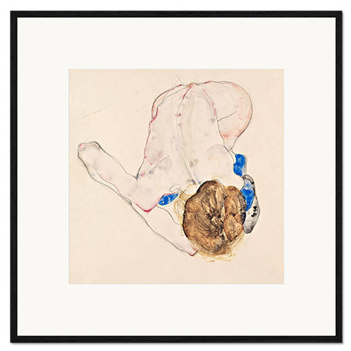 Stampa artistica con cornice Nude with Blue Stockings, Bending Forward