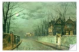 Selvklebende plakat Old English House, Moonlight after Rain