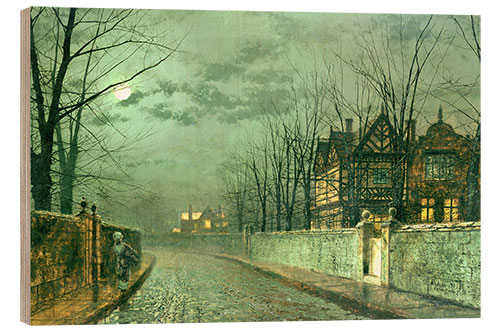 Wood print Old English House, Moonlight after Rain