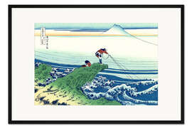 Gerahmter Kunstdruck Ein Fischer steht auf einem Fels am Kajikazawa in der Provinz Kai
