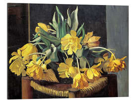 Galleritryk Double Yellow Tulips on a Wicker Chair