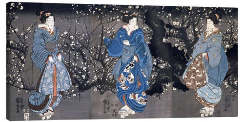 Lienzo An oban triptych depicting a Nocturnal Scene with three Bijin