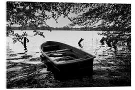 Acrylic print Old boat under trees - black white