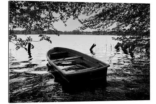 Gallery print Old boat under trees - black white