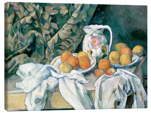 Quadro em tela Nature morte avec rideau et pichet fleuri