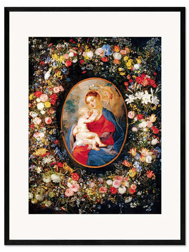 Plakat artystyczny premium w ramie Madonna in the floral wreath