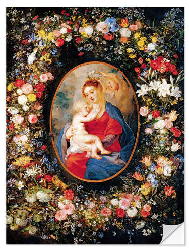 Wall sticker Madonna in the floral wreath