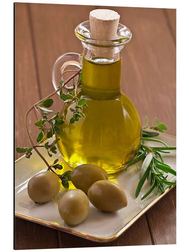 Aluminium print Olive oil and olives